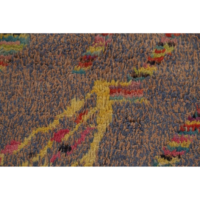 Blue & Brown Plush Moroccan Oriental Area Rug Handmade Wool Carpet - 8'9"x 12'6"