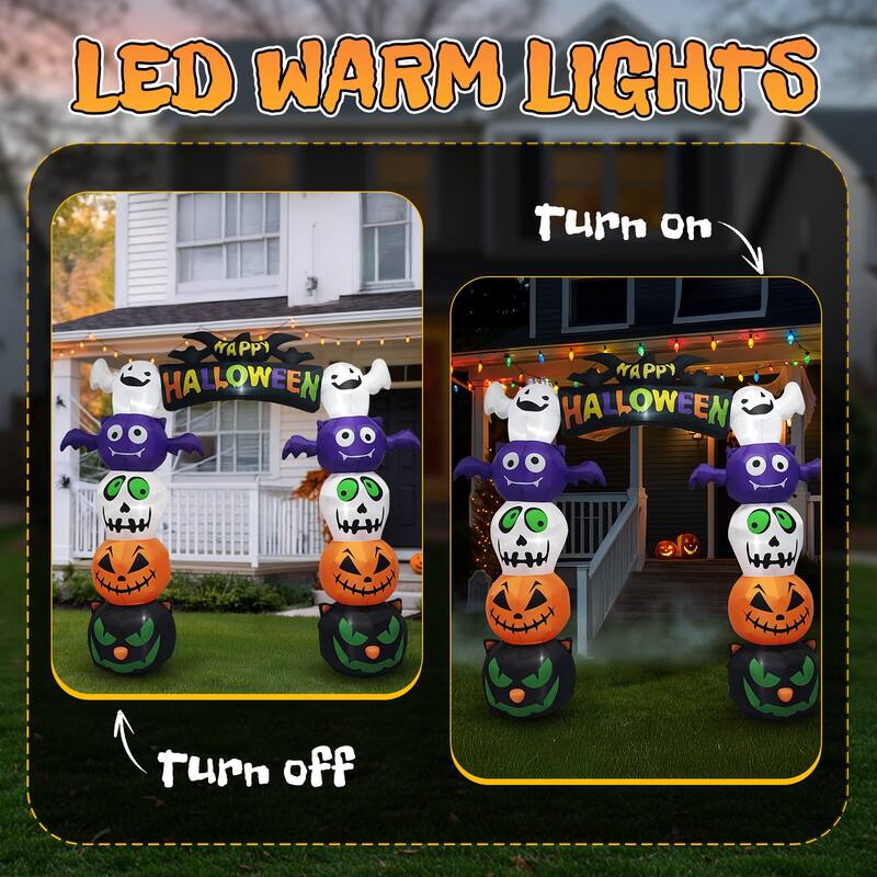 8.2FT Halloween Inflatable Archway with Pumpkins and Ghosts Lighted Yard Blow Up Decor