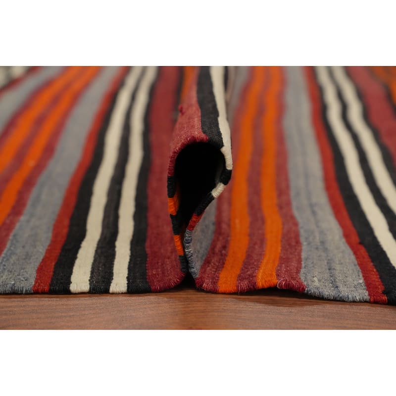 Hand Woven Oriental 100% Wool Carpet Southwestern Geometric Multi-Colored Kilim Area Rug - 9' 9'' X 4' 9''