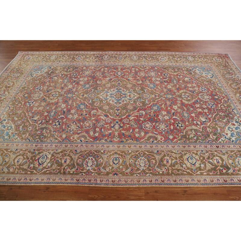 Hand Knotted Oriental 100% Wool Carpet Traditional Floral Red Kashan Area Rug - 10' 2'' X 6' 6''