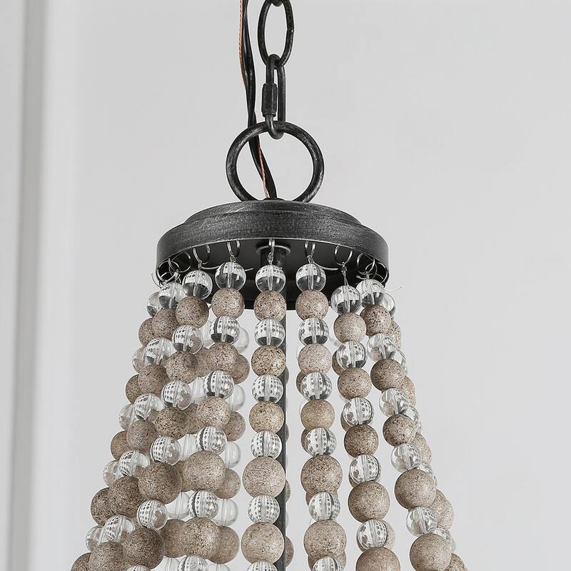 Farmhouse 6-Light Wood Beaded Chandelier Boho Coastal Pendant Light - D20.1" x H88.3"