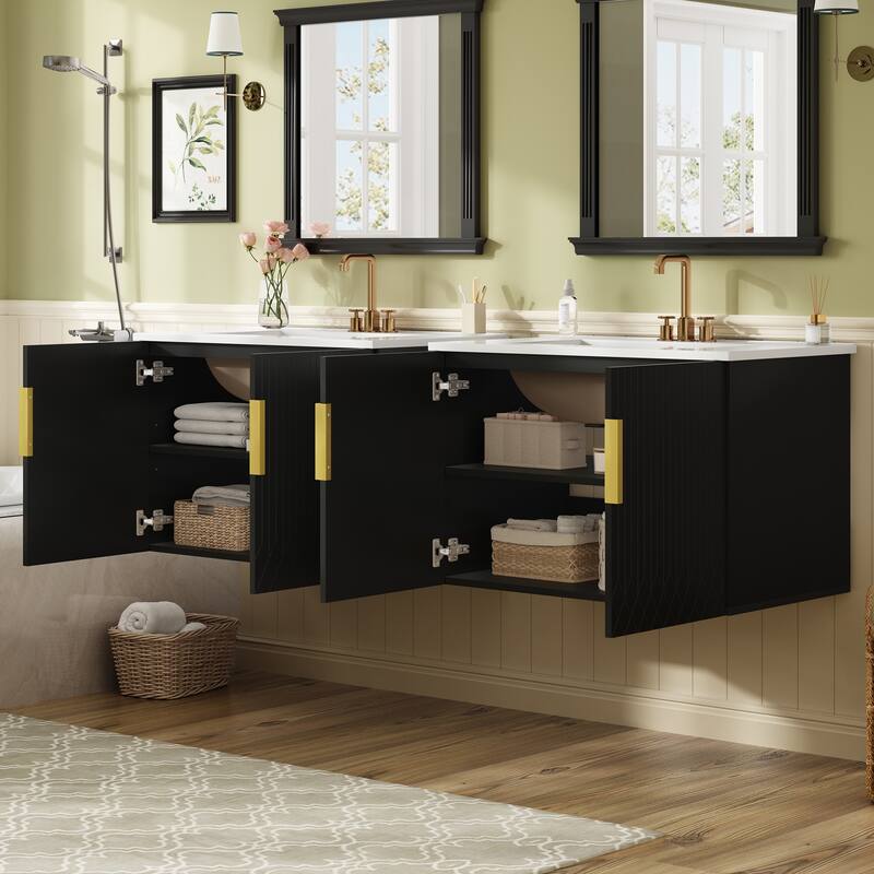 60"Vanity With Ceramic Sink,With 3 Holes Single Ceramic Sink,Storage Vanity Cabinet With 2 Soft Closing Doors