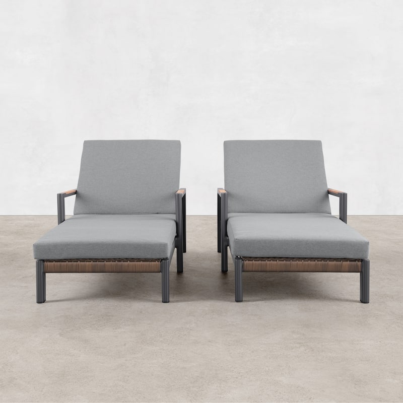 Arlo Teak & Wicker Aluminum Dual-Use Outdoor Chaise Lounge (Set of 2)