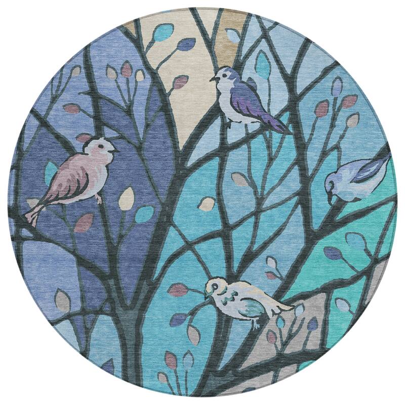 Machine Washable Indoor/ Outdoor Bird Mosaic Chantille Rug