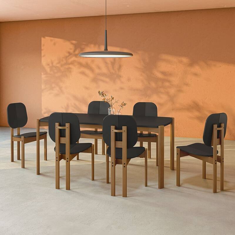 Manhattan Comfort Mid-Century Gales 70.87 Dining Table Set - Black