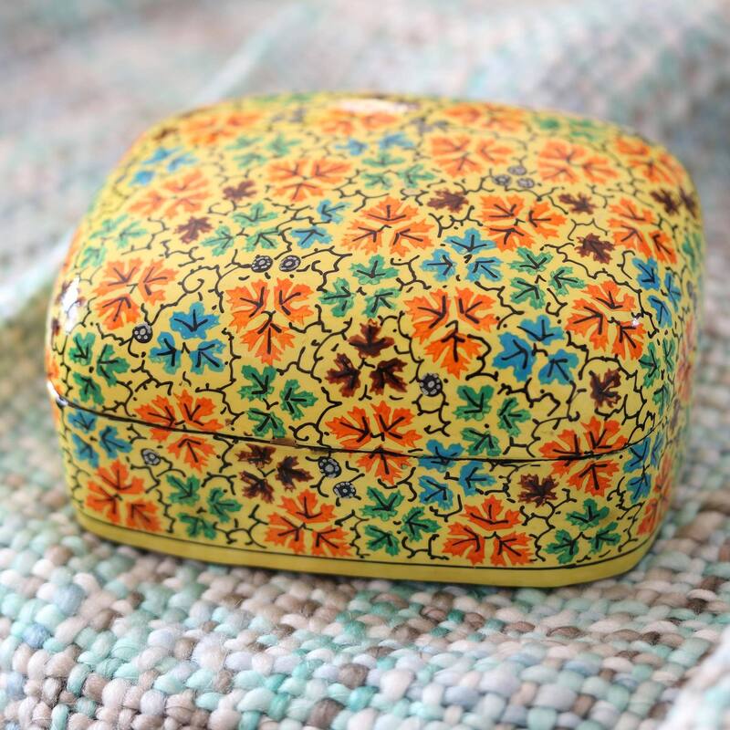 Novica Handmade Buttercup Foliage Papier Mache Decorative Box