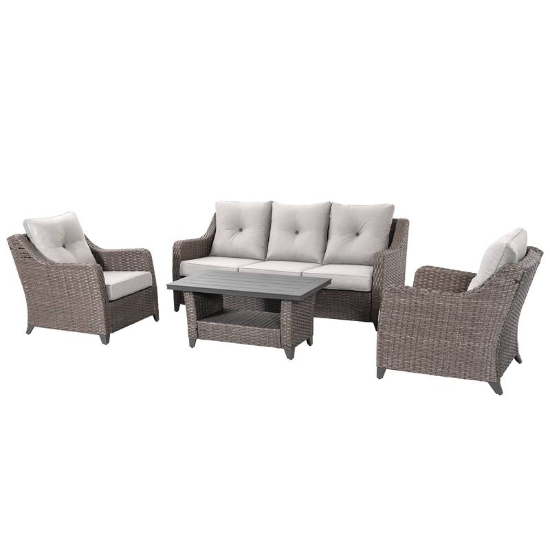 Patio 4-Piece Conversation Set Wicker Sofa Set with Soft Cushions
