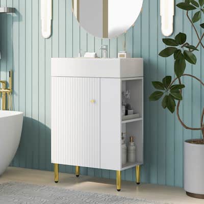 Modern 21.6" Bathroom Vanity with Ceramic Sink,Storage Cabinet with Right Side Storage
