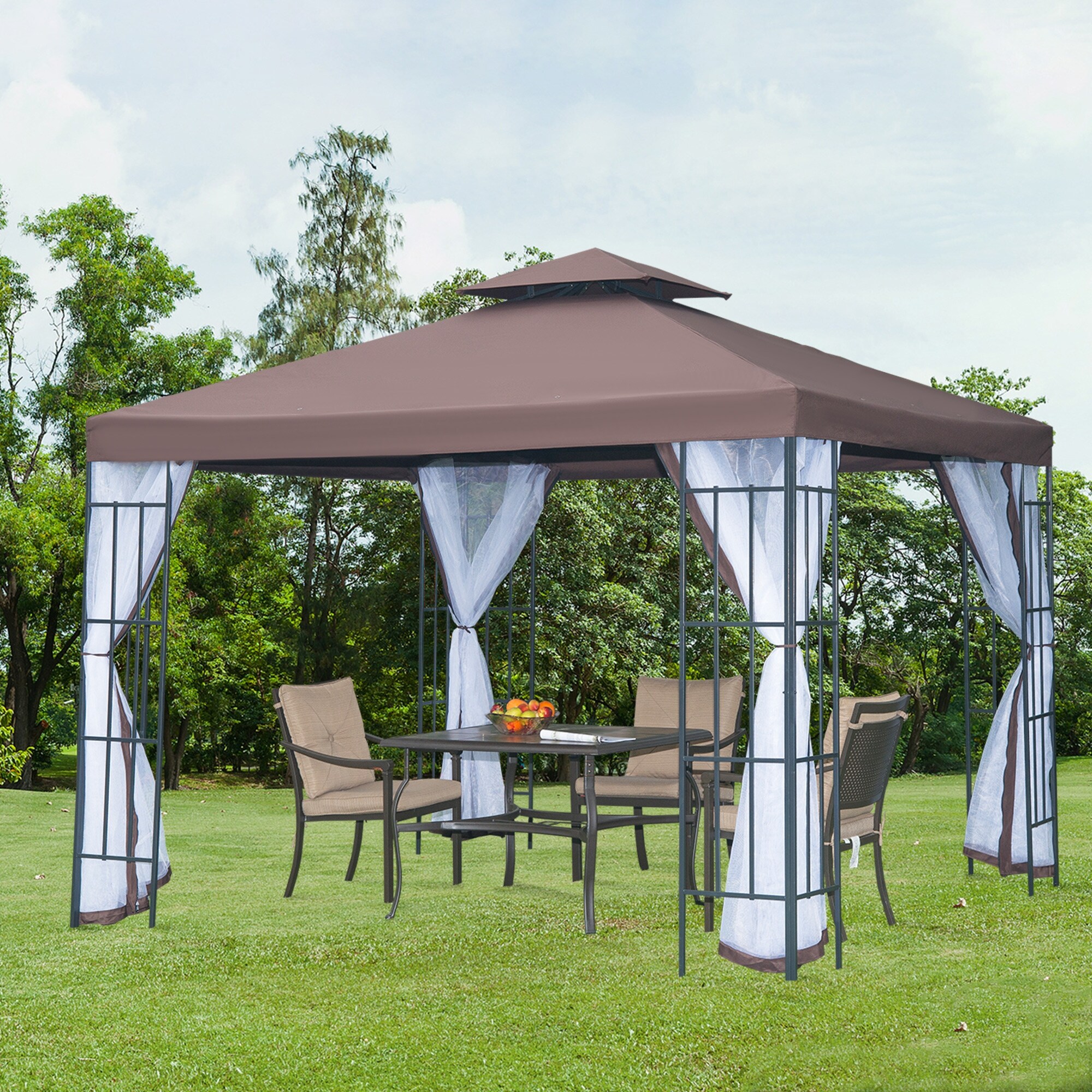 Outsunny 10'x10' Outdoor Gazebo, Double Tiered Canopy Tent with