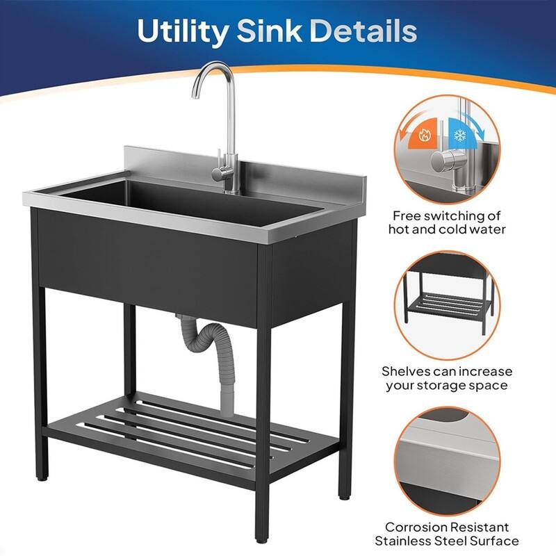 Freestanding Stainless Steel Utility Sink Laundry/Kitchen Sink With Faucet & Legs