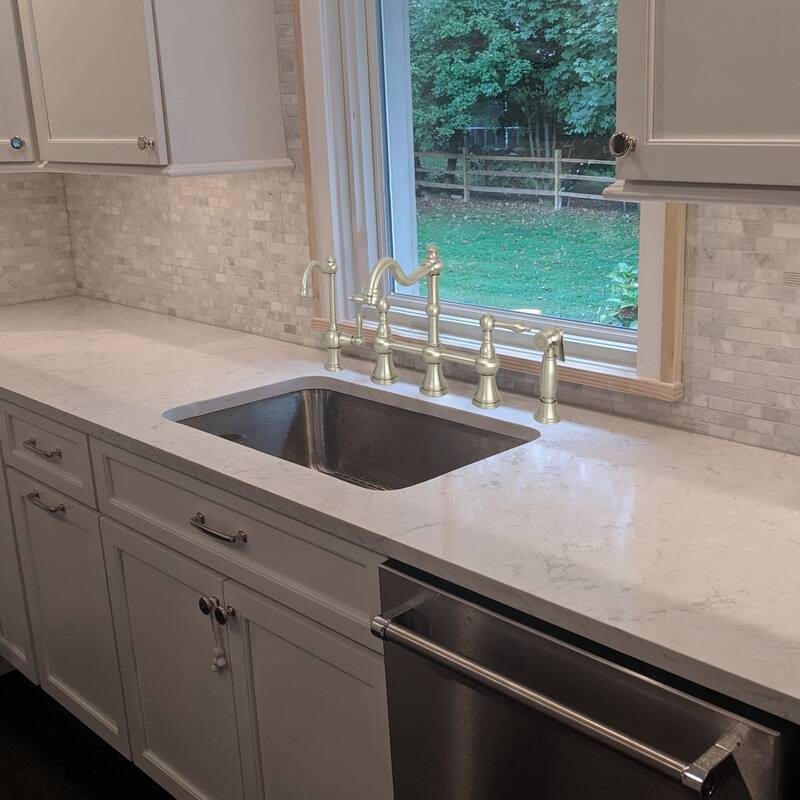 Two-Handles Bridge Kitchen Faucet with Side Sprayer 8-3/8 Inch High Arc