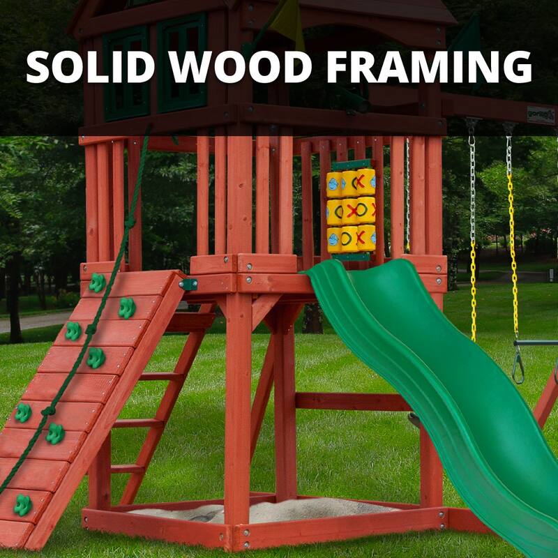 Gorilla Playsets Nantucket II Outdoor Wooden Swing Set with Gray Slide
