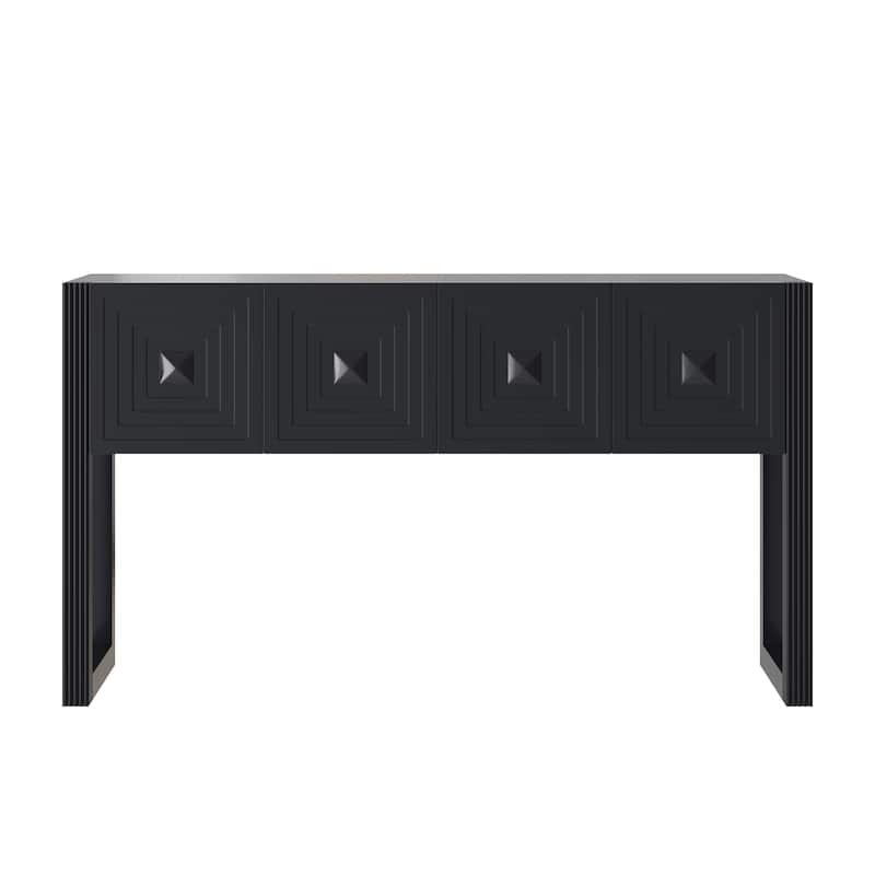 Christopher Knight Home - Modern Geometric Carved Console Table with Soft-Close Drawers & Fluted Legs for Living Room, Hallway