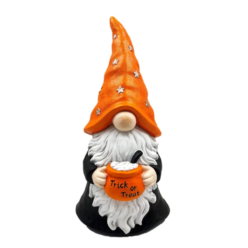 Halloween Gnome Wizard with Cauldron and Orange Hat