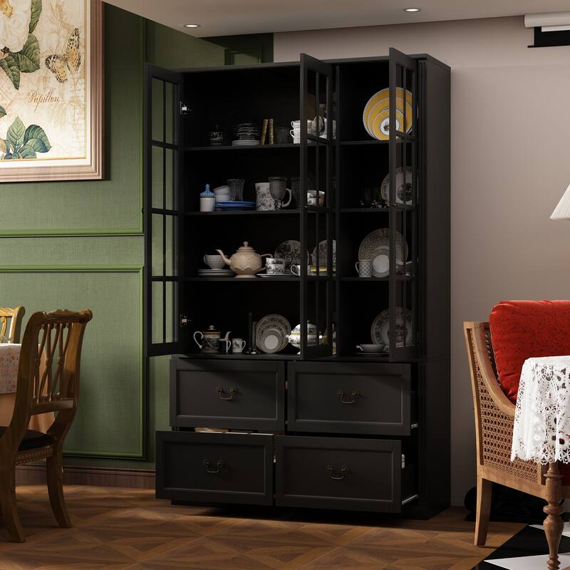 78.7" Combo Buffet Bookcase Storage Cabinet Glass Bookshelf Display