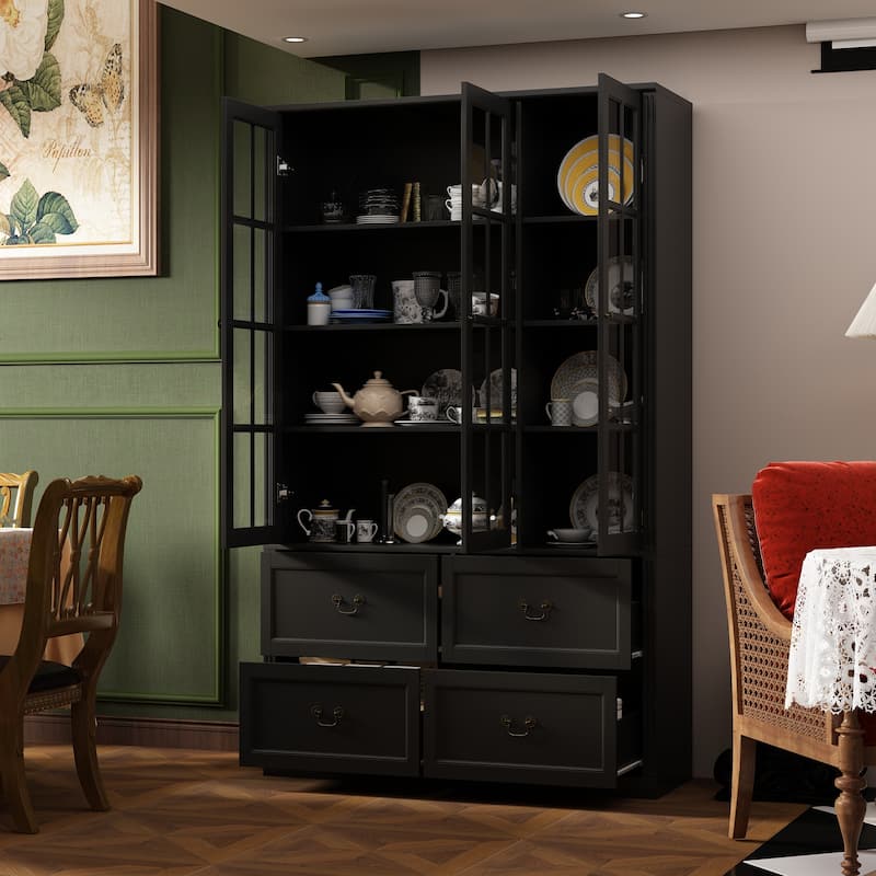 78.7"H Combo Glass Doors Display Cabinet Wooden Bookshelf Organizer