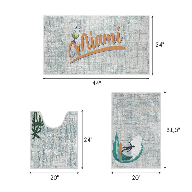 US States Design 3 Piece Bathroom Rugs Set - Non-Slip Ultra Thin Bath Rugs for Bathroom Floor - Washable Bathroom Mats Set