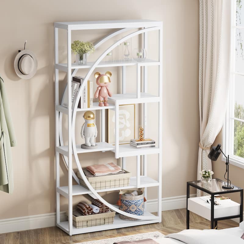 5 Tier Open Bookshelf, Tall Display Shelf with Geometric Design - 31.5" W x 11.8" D x 70.8"H