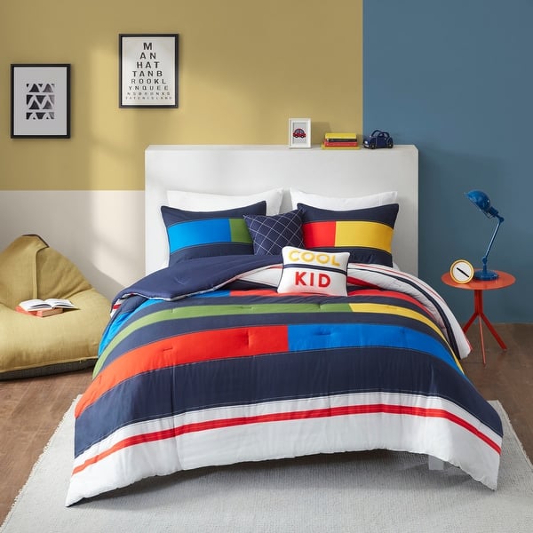 slide 2 of 14, Emmett Stripe Printed Comforter Set by Intelligent Design Kids Full - Queen