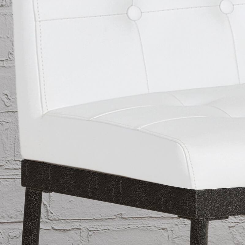 Modern Set of 2 Bar Stools with Button Tufted Leather Back, Upholstered Seat, Metal Legs for Kitchen Island Bar and Dining Room