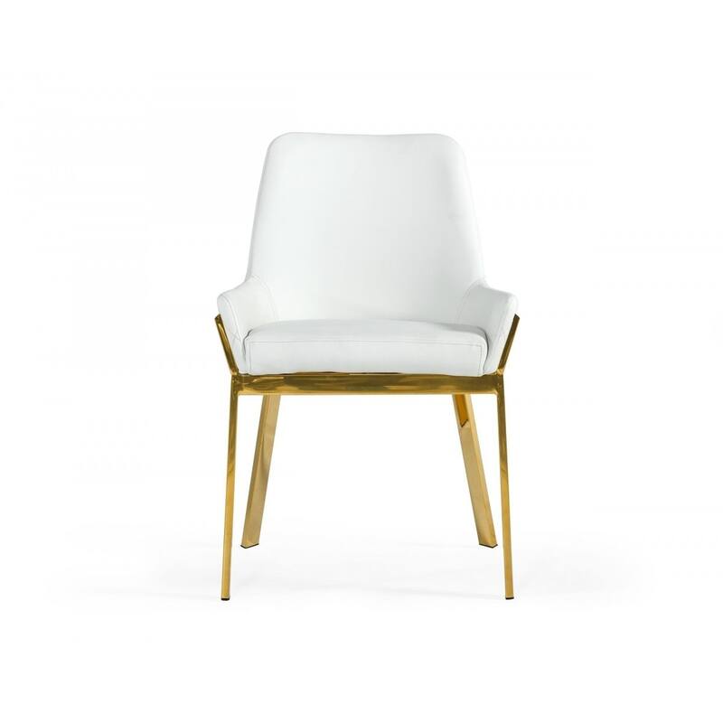 White And Gold Upholstered Faux Leather Dining Arm Chair - White and Gold