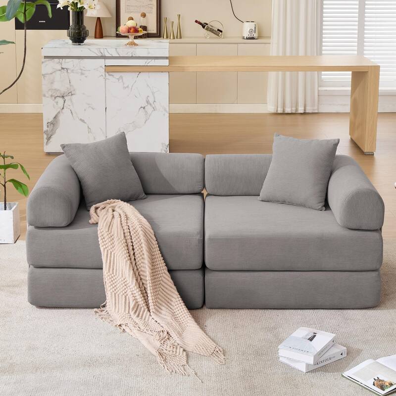 Modular Couch Sofa Bed, Convertible Design with Removable Armrests,Folding Mattress Couch for Small Spaces ,No Assembly