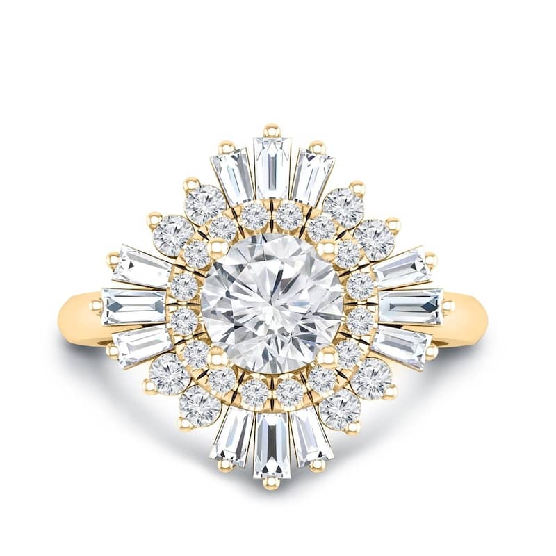 Auriya 14k Gold 1 1/2ctw Ballerina Halo Diamond Engagement Ring Certified (G-H, VS1-VS2) - Yellow - 6.5