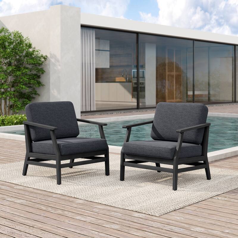 2 Set Patio Teak Wood Outdoor Chair with Cushions