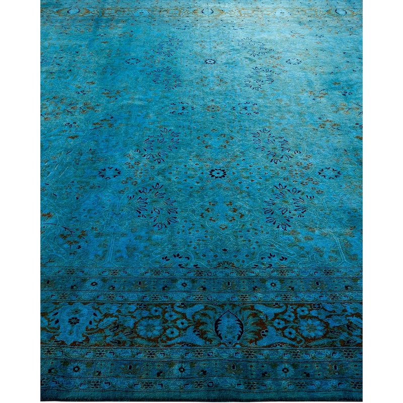 Overton Hand Knotted Wool Vintage Inspired Modern Contemporary Overdyed Blue Square Area Rug - 8' 0" x 8' 2"