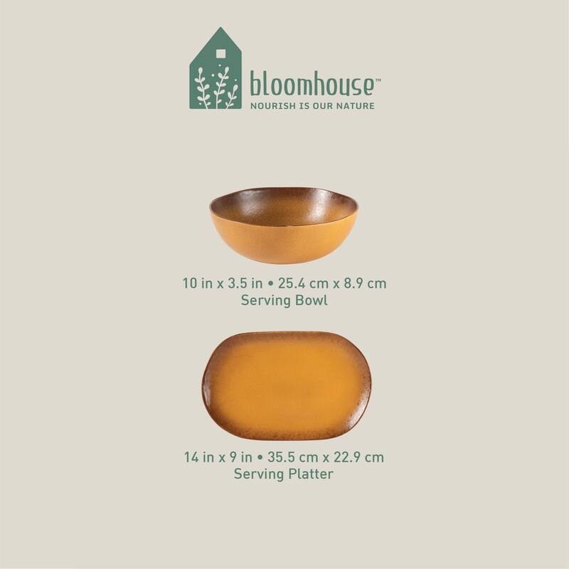 Bloomhouse Palermo Sun 2 Piece Serving Bowl and Oval Platter Stoneware Reactive Glaze Serveware Set