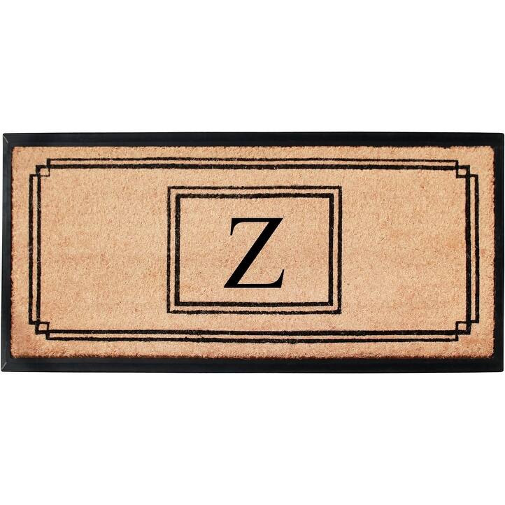A1HC Natural Coir and Rubber Monogrammed Front Porch Entry Doormat 24"X48" Black/Beige - Z