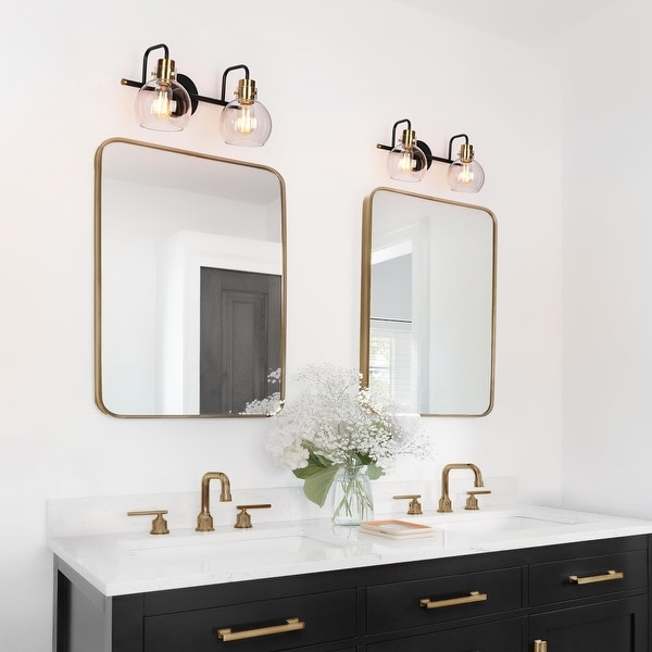Savonnerie Modern 2 Light Black Gold Bathroom Vanity Light Wall Sconce with Clear Glass 14.5 inch L x 8 inch W x 8.5 inch H Black and Brass