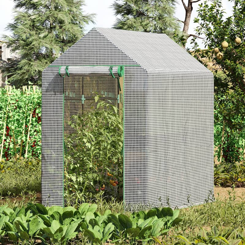 Outsunny 47" x 73"x 75" Walk-in Greenhouse Outdoor Portable Plant Flower Growth Warm House Garden Tunnel Shed White - 47.25"W x 73.25"D x 74.25"H