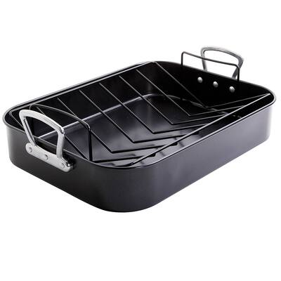Broxton 2 Piece Turkey Roaster and V-Rack in Black -