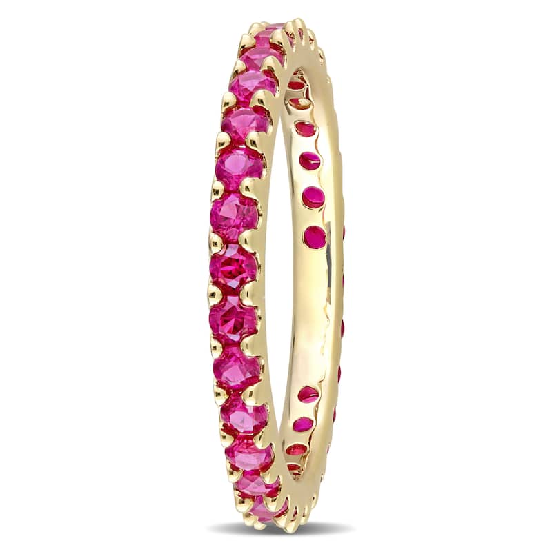 Miadora 10k Yellow Gold Created Ruby Stackable Eternity Wedding Band Ring