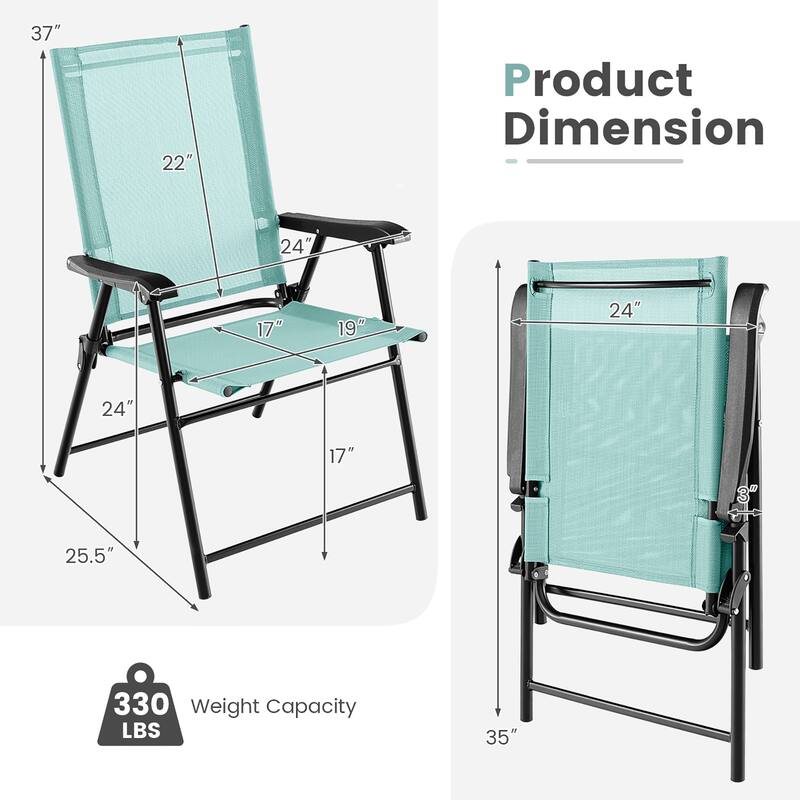 Gymax Set of 2 Patio Folding Chairs Outdoor Portable Pack Lawn Chairs