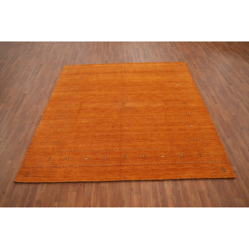 Hand Knotted Oriental 100% Wool Carpet Tribal Animal Pictorial Oranges & Rust Gabbeh Area Rug - 8' 0'' X 7' 11''