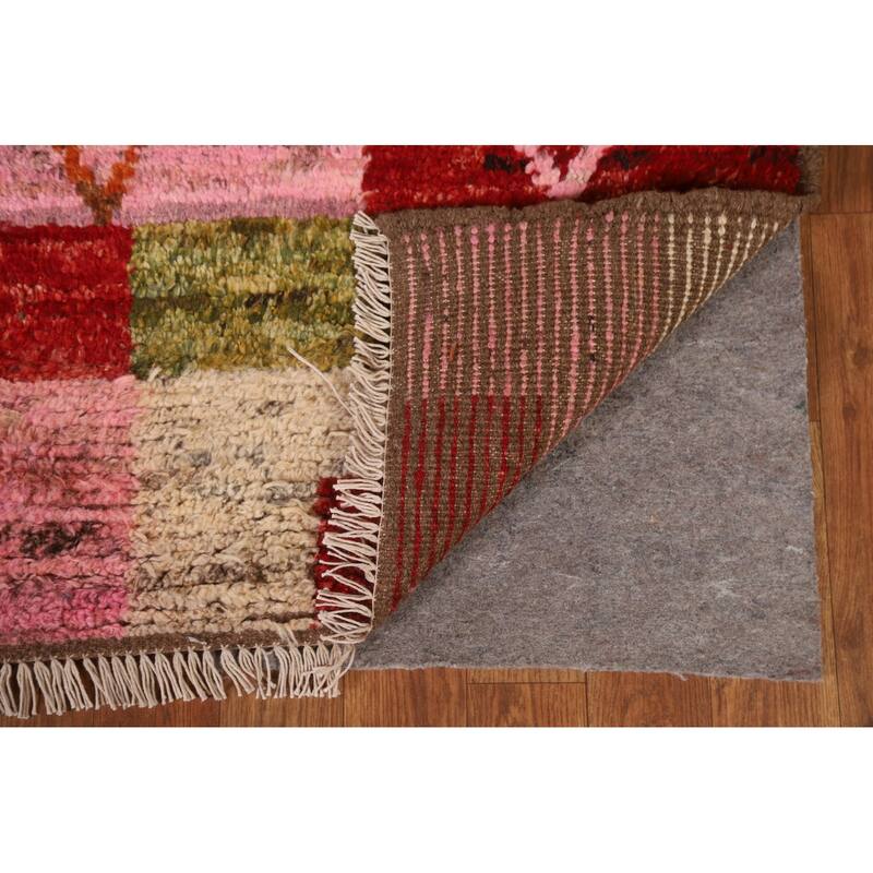 Hand Knotted Oriental 100% Wool Carpet Modern Tribal Pink Moroccan Area Rug - 9' 10'' X 6' 5''
