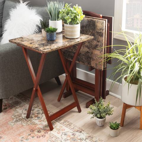 Brown Faux Marble Snack Tray (Set of 4)