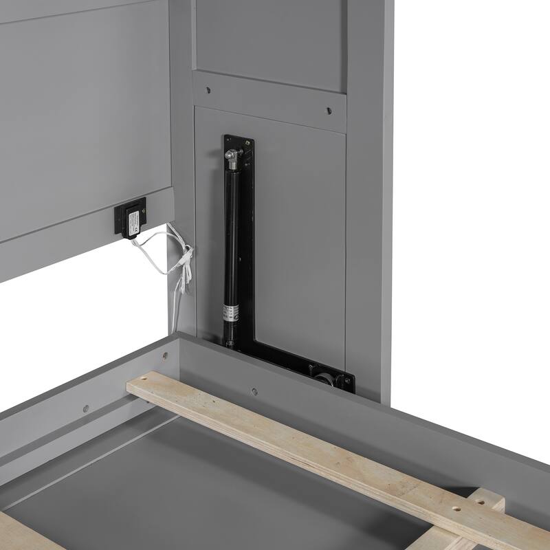 Modern Queen Size Murphy Wall Bed with LED Lights, Space-Saving Design, Gray