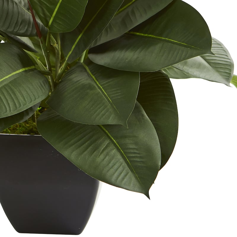 Artificial Ficus Plant Indoor - Realistic Green Foliage Decor - 23" Tall Faux Oak Tree for Home Office Living Room