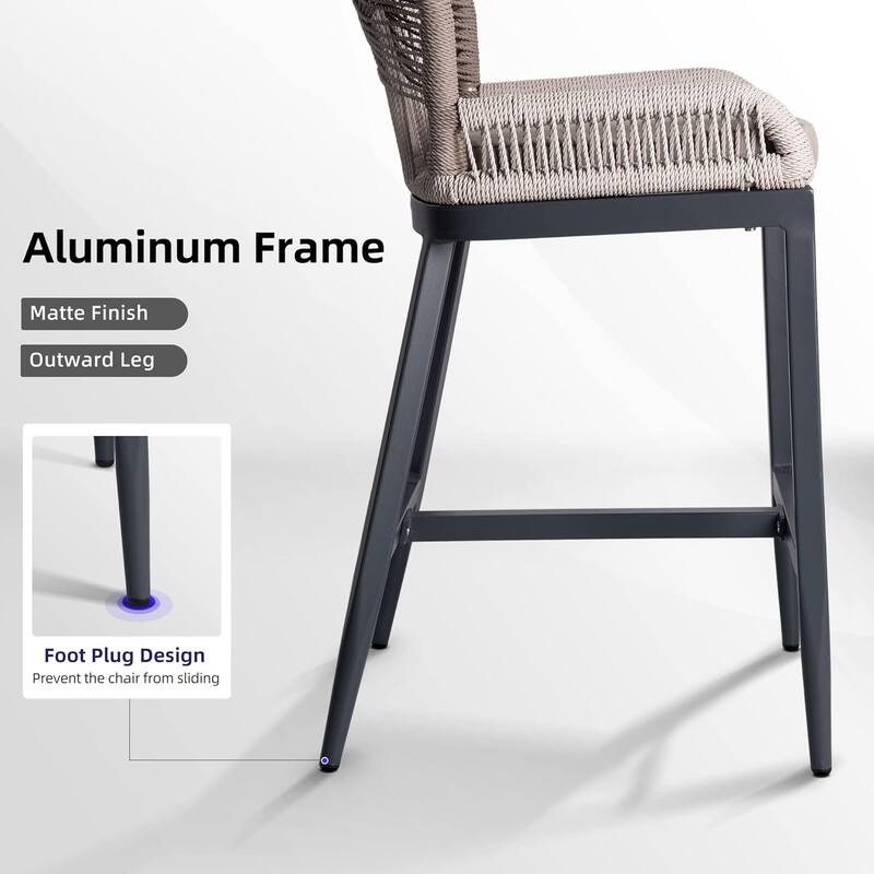 PURPLE LEAF Bar Stools Set of 4 Outdoor Bar Height Metal Stools Modern Wicker Rattan Barstools with Back Aluminum