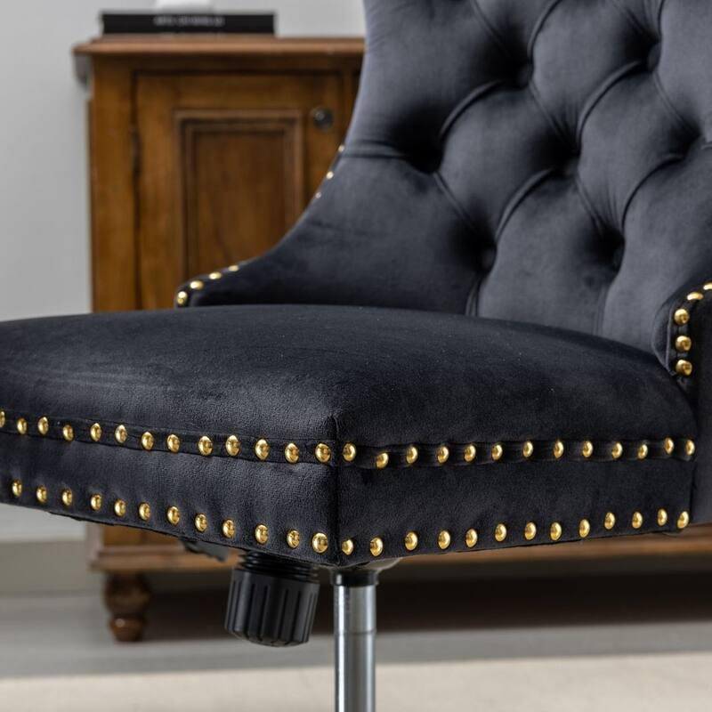 Office Chair with Wheels, Adjustable Height, Velvet Upholstered Tufted Button Computer Desk Chair Swivel