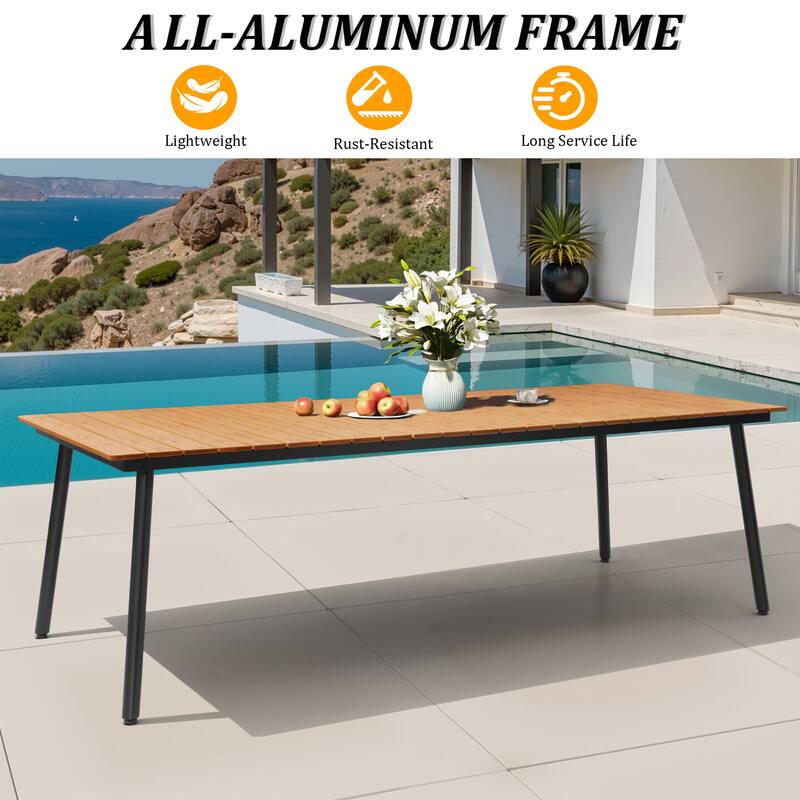Pellebant Outdoor Rectangle Aluminum Dining Table with Umbrella Hole
