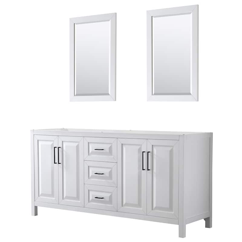 Daria 72-inch Double Vanity, No Top, 24-inch Mirrors - White, Black Trim, No Top