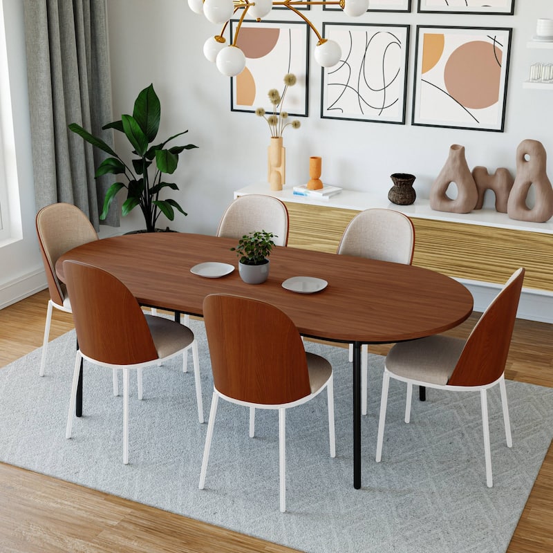 LeisureMod Tule Dining Chair with Upholstered Seat and White Steel Frame, Set of 2