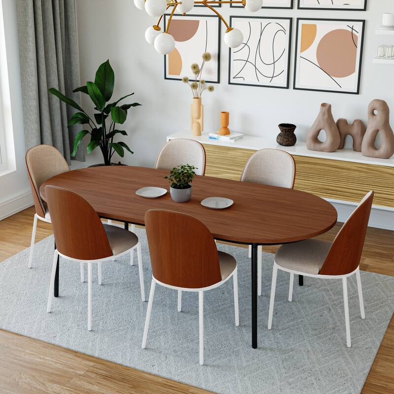 7-Piece Dining Set in White Steel Tule Collection by LeisureMod