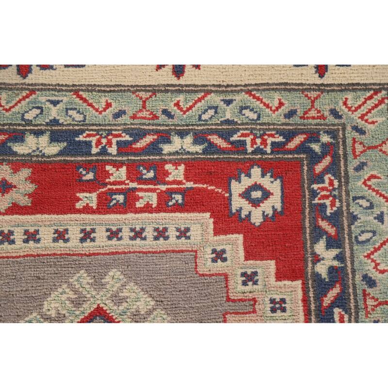 Hand Knotted Oriental 100% Wool Carpet Traditional Geometric Brown Kazak Area Rug - 9' 5'' X 6' 7''