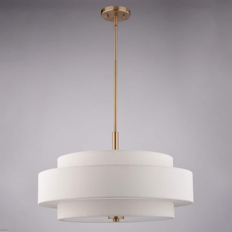 VAXCEL Brentwood Sunset Gold Mid-Century Modern Drum Pendant, White Linen Fabric Shade, Hanging Ceiling Light Fixture