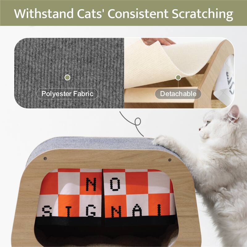 Wooden TV-Shaped Cat Bed, Cat House with Cushion